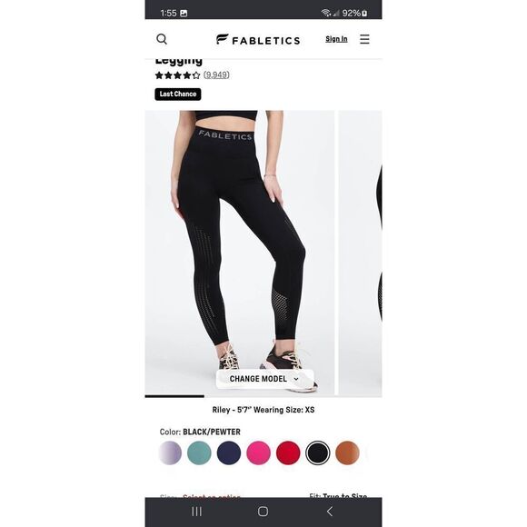 New Medium Fabletics Black Sync High Waist Seamless 7/8 Leggings Stretch Pants - Picture 5 of 10